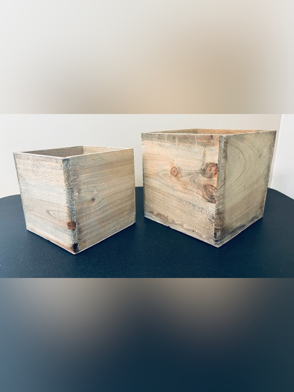 Set of 2 Rustic Wood Storage Boxes